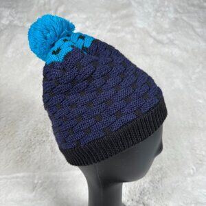 Salomon Beanie One Size Blue Nordic Knit Hat with Pom Blue Black Purple Wool